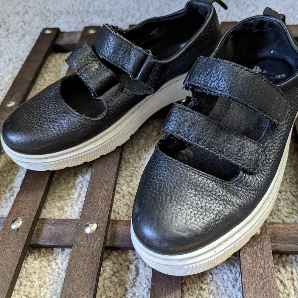 Dr. Martens MAE Temperley Mary Jane Leather Double Strap Shoes Black White SZ 6